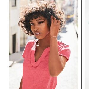 Boden Linen Notch Neck Jersey Top B3